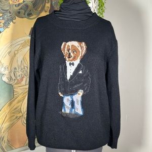 Black Crewneck Sweater with Bear Design like Ralph